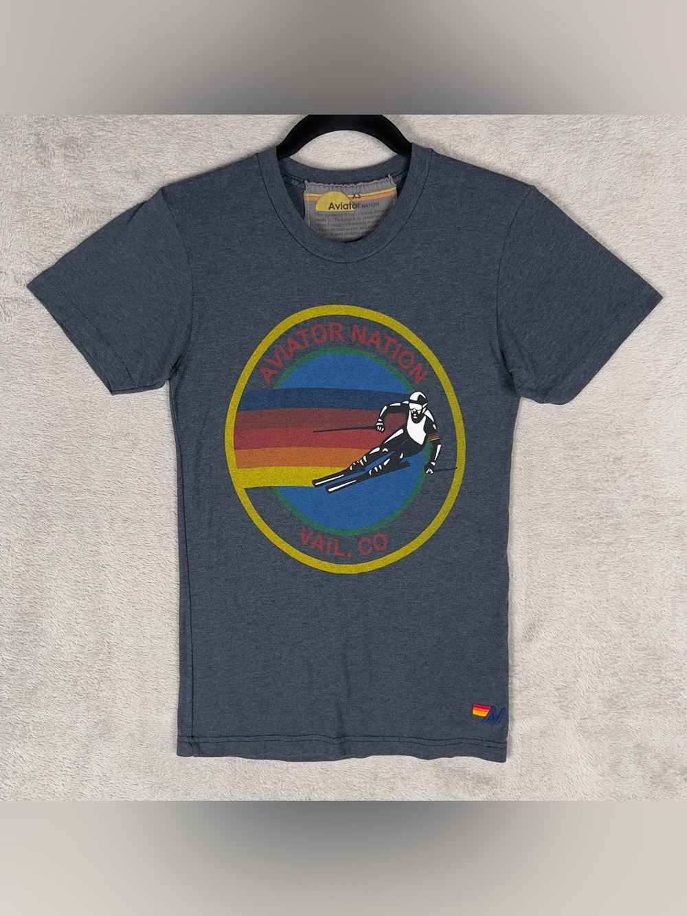 Aviator Nation Vail CO Women’s XS T-Shirt Crewneck Lightweight Charcoal